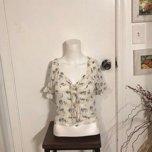 Lace up peasant crop top AEO